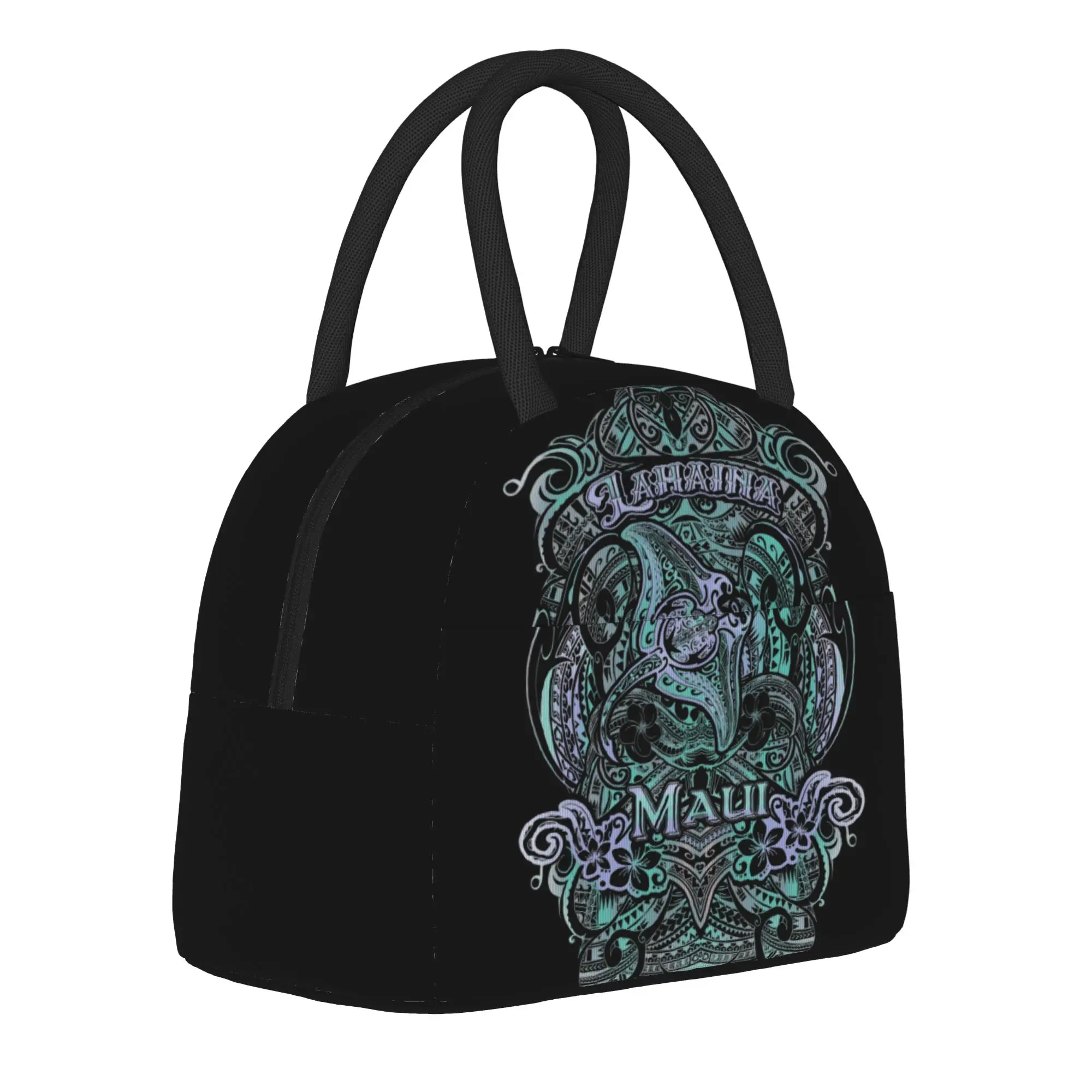 

Lahaina Maui Hawaiian Tribal Manta Ray Insulated Lunch Bags Bag ,Meal Container Large Lunch Box Tote Food Handbags