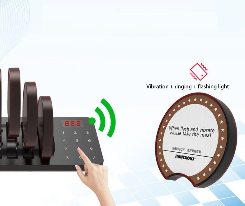 

1V10-20-24 Square/round Fast Food Restaurant Pick-up Call Button, Plug And Play, Sound + Vibration + Flash, Free Custom LOGO