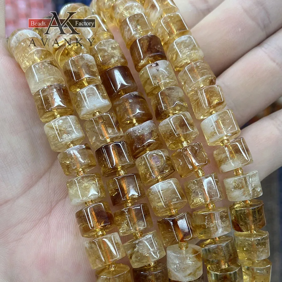 Natural Crystal Citrine Stone wheel Shape Cylindrical Loose Beads For Jewelry Making DIY Necklace Bracelet 15\'\'8x9mm