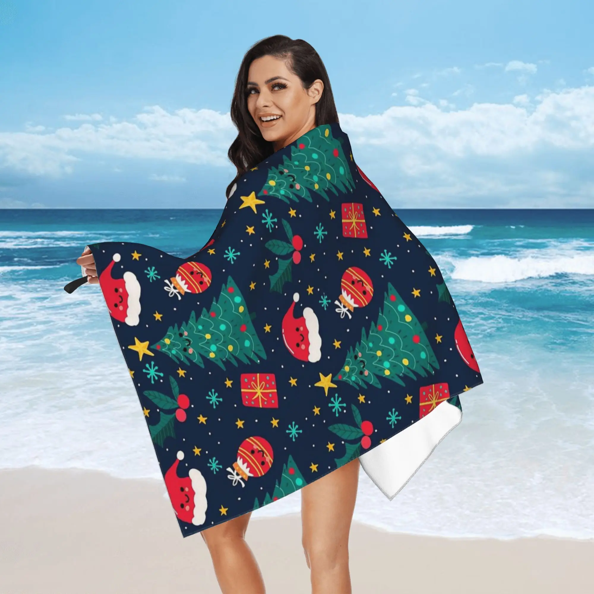 Merry Christmas & Happy Holidays! Beach Towel Soft Microfiber Quick Dry Absorbent Quick Towels For Yoga