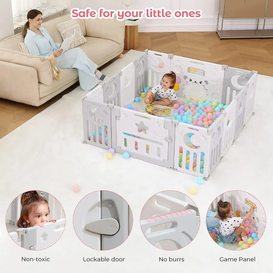 Box per bambini pieghevole con design regolabile a 14 pannelli per uso interno ed esterno Recinzione di sicurezza portatile per bambini Grigio Bianco Gioca A