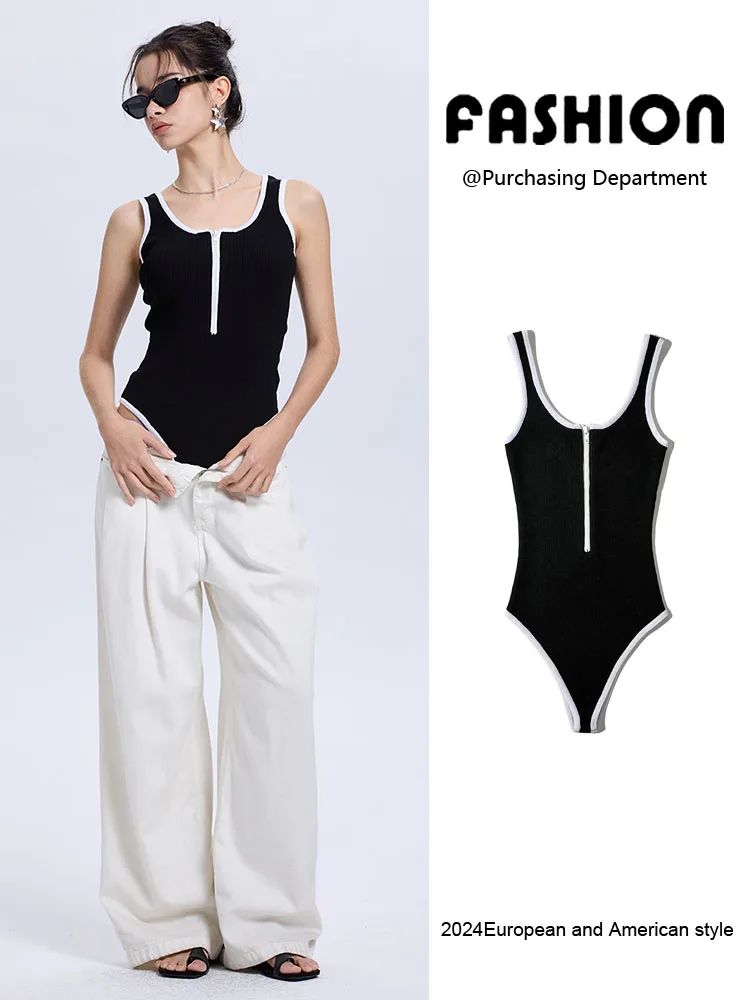

Za2025 Summer New Women's Slim Fit Knitted Vest Onesie High Waist ort Pants Elastic Sexy Girl Color Blo Knitted Crop Top
