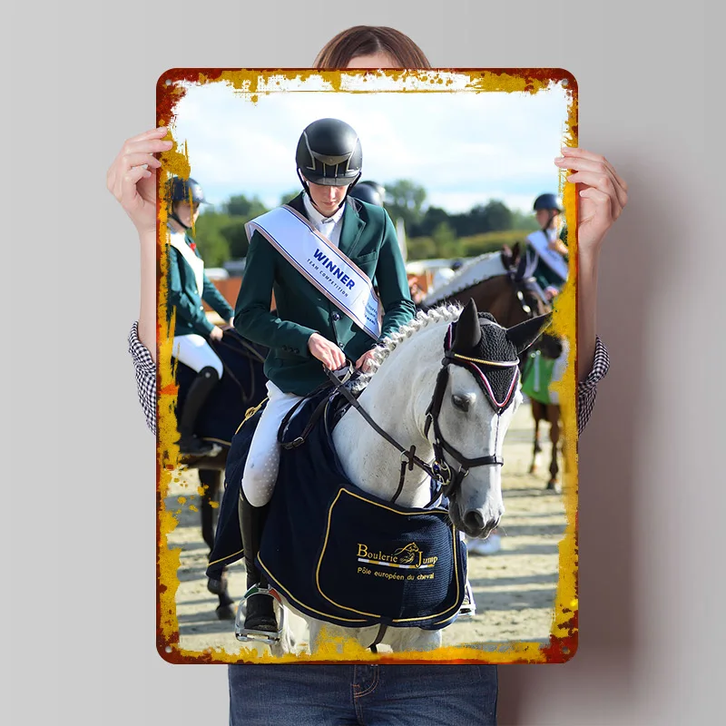 Equestrian Team Competition Winner Poster Customized Vintage Metal Signs Wall Art Retro Tin Plaque for Fans Bar Accessories Room