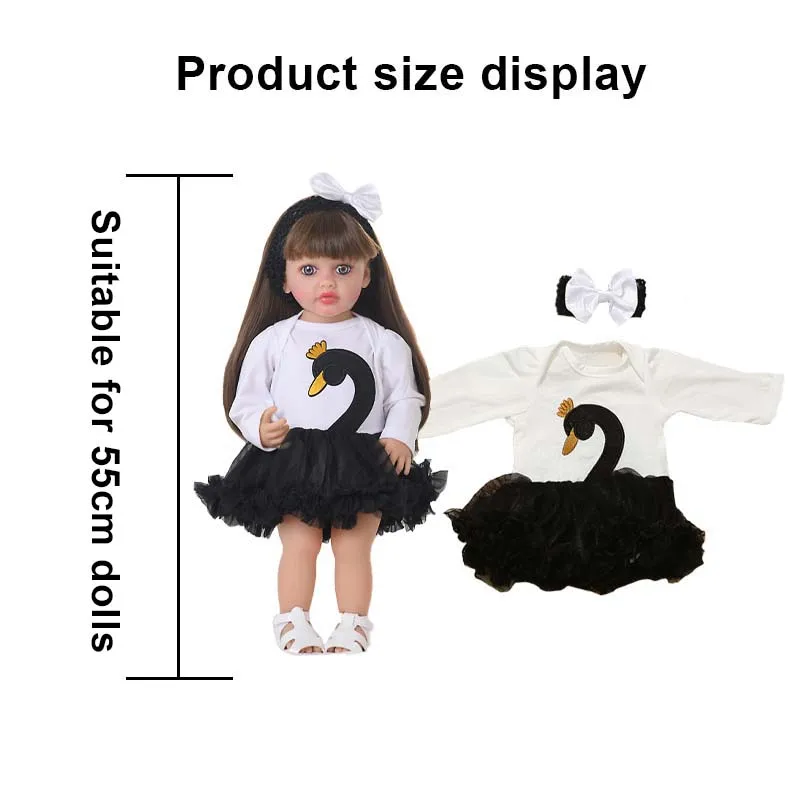 Doll Clothes for 55cm Born Baby Doll Clothes Tiered Yarn Dress Set for 21.65in Baby New Reborn Doll Accessories Children Clothes