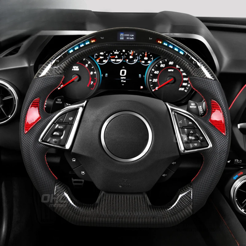 Suitable for Chevrolet Camaro and Corvette LED real carbon fiber sports car steering wheel modification