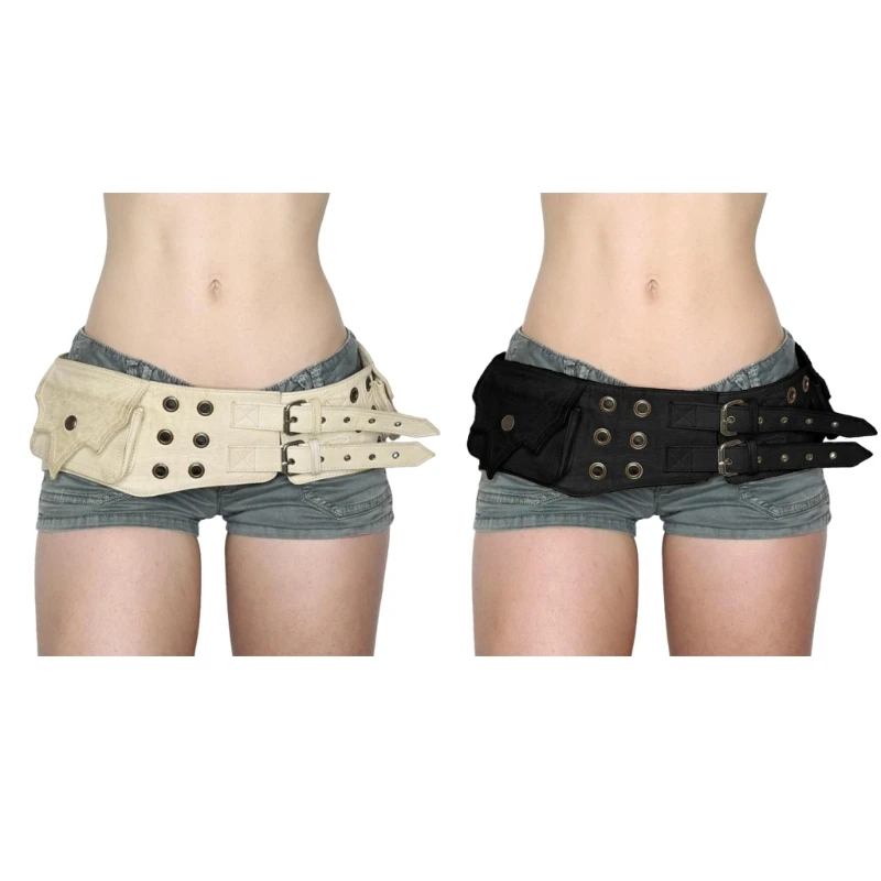 

Eye-Catching Double Pin Buckle Waist Belt with Waist Bag Waistband for Men Teens N58F