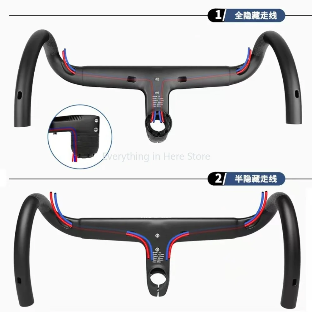 OD1/OD2 Carbon Fiber Road Bike Integrated Drop Handlebar Bicycle Handlebar Fully Concealed Cable Routing Bike Replacement Parts