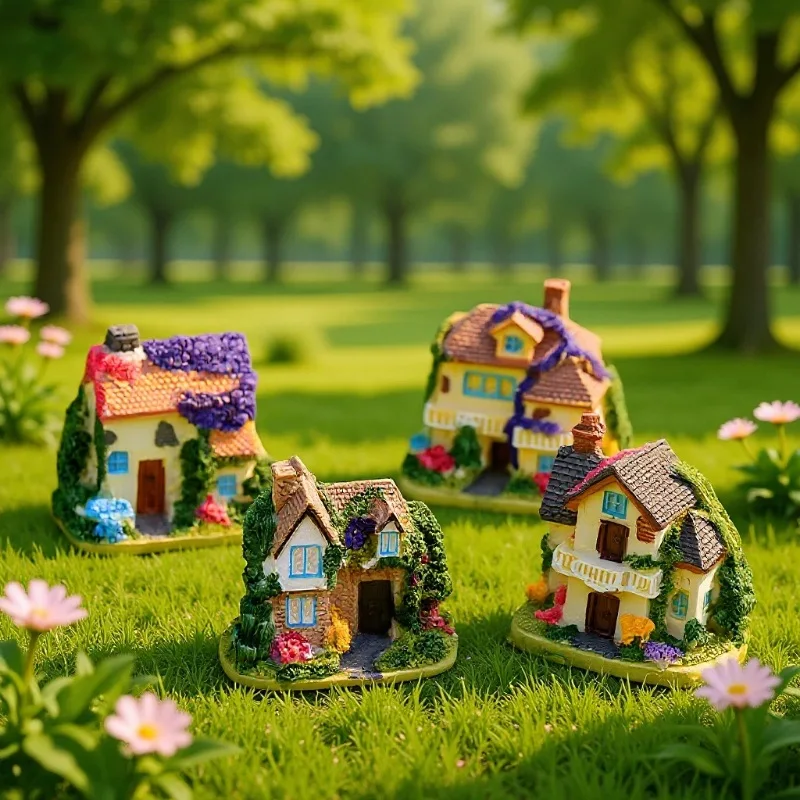 Country Villa Mini Simulation House Microlandscape DIY Decorative Ornaments Fairy Garden Miniature Resin Landscape Bonsai Decor