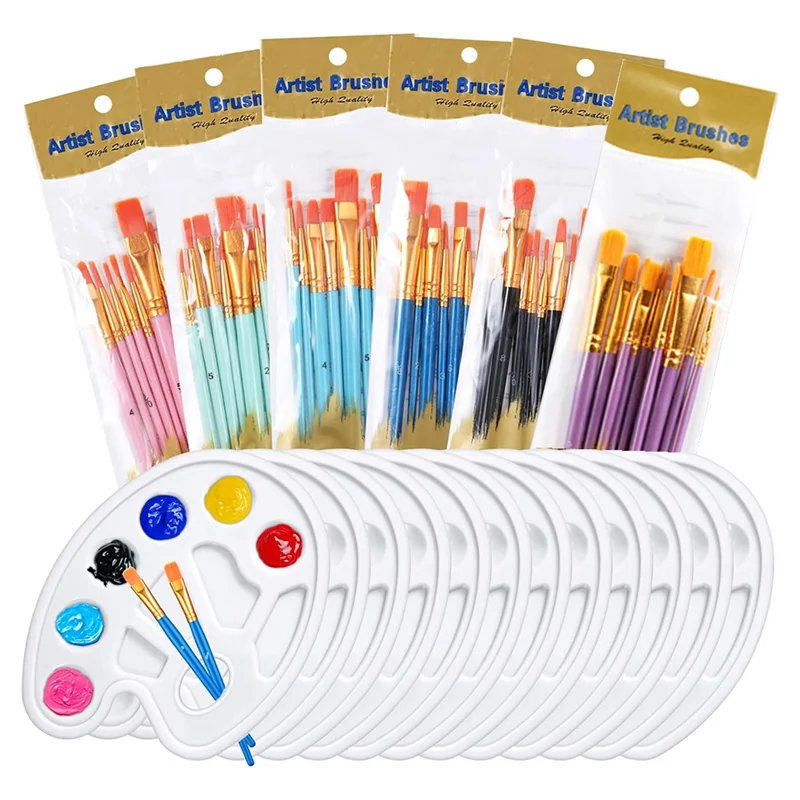 ABKS-Ultimate Painter's Collection: 72 Pcs Set With 60 Paint Brushes And 12 Palette Trays For Professional Artistry