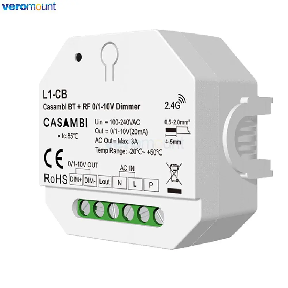 Skydance L1-CB Casambi Bluetooth 2.4G RF 0/1-10V Dimmer AC110 220V 1CH*3A APP Control Push Dim for 0/1-10V Dimmable LED Driver