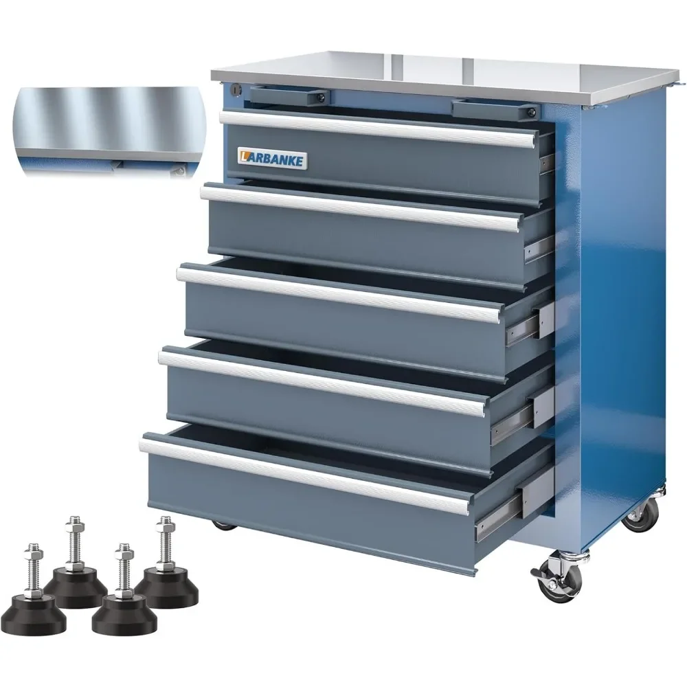 

5-Drawer Rolling Tool Chest, Tool Chest with Wheels and Foot Pads,Tool Cabinet with Safety Locking System and Stainless Steel To
