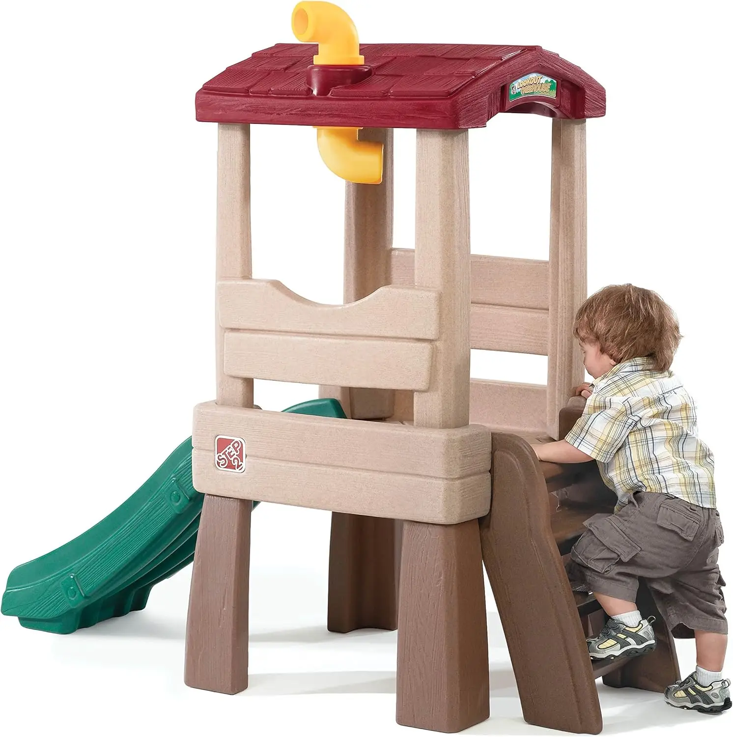 Speel natuurlijk speels Lookout Treehouse, buitenspeelset voor kinderen, achtertuinspeeltuinset, glijbaan, ladder, draaibare periscoop, buiten