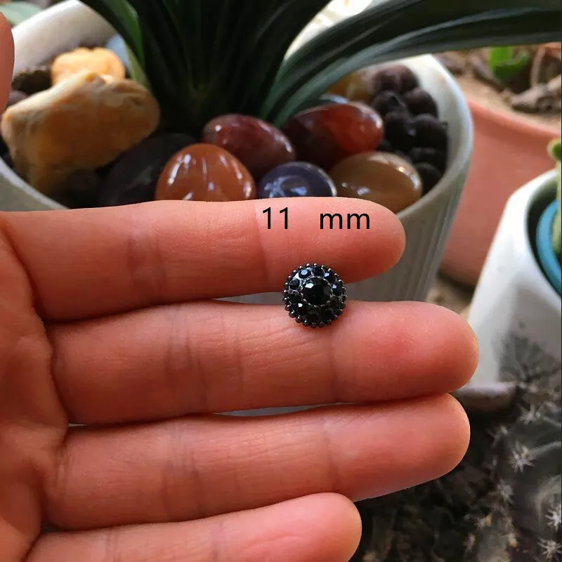 Cute Black Round Button Fancy Pearl Flower Button Small Crystal Decorative Button Shank Button Garments Accessory Button