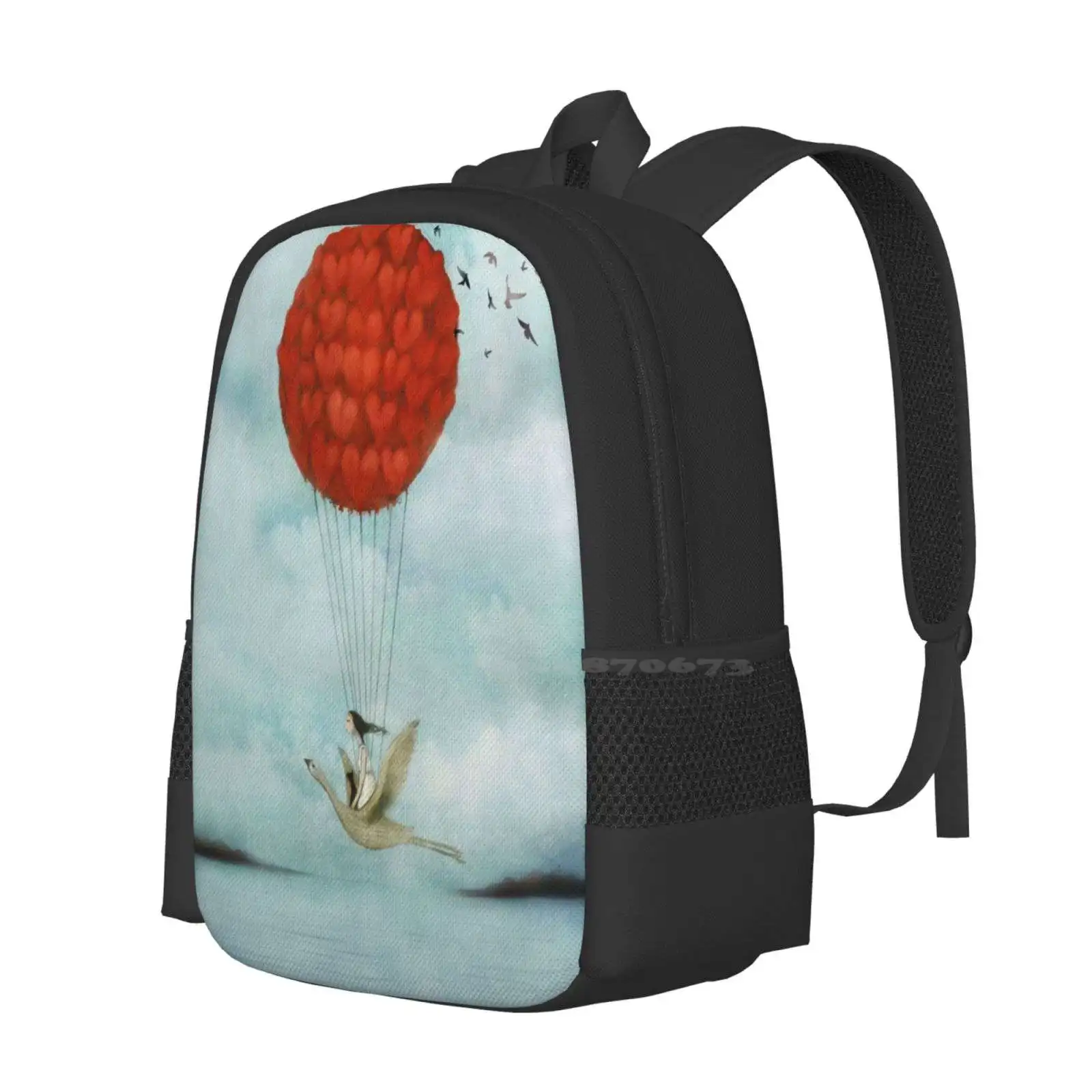 High Hopes Hot Sale Schoolbag Backpack Fashion Bags Girl Hope Cute Bird Heart Carefree Whimsical Balloon