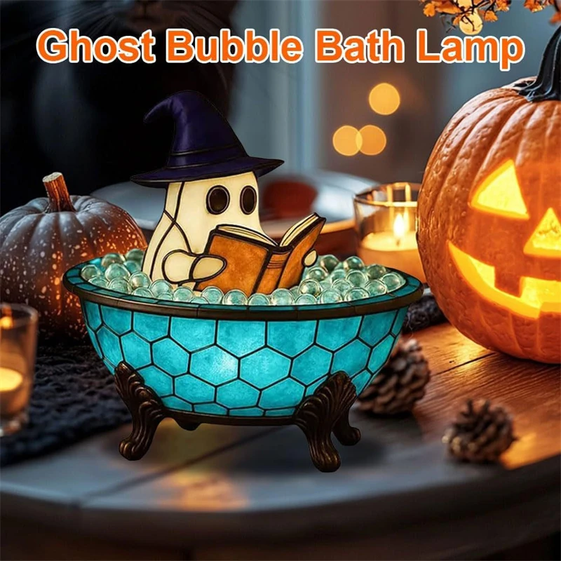 Decoraciones de Halloween aterradoras, lámpara LED de baño de burbujas fantasma, luz nocturna de fantasma bonita para decoración de bañera y baño, iluminaciones nocturnas de Color
