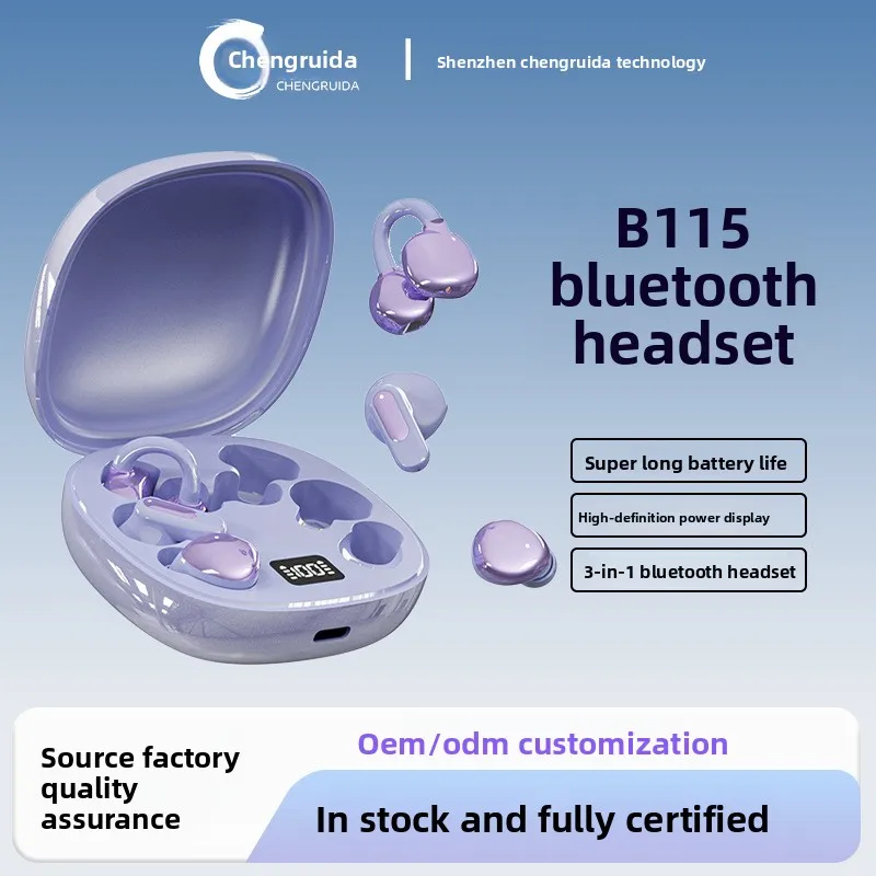 New 3 in 1 True Wireless Bluetooth Earbuds Bean Style Clip On Long Battery Life Noise Cancelling Call Headphones