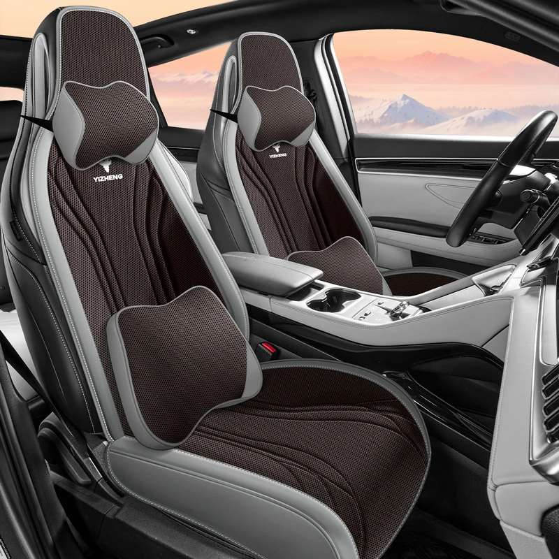 (Luxury Edition) Dual Front Seats with 2 Soft Headrests and 2 Comfortable Lumbar Supports, Luxurious Linen Integrated Car Seat Cushion, Comfortable, Breathable, Easy to Care For, Suitable for All Seasons, Wear-Resistant, Perfectly Fits the Original Car Seats, Washable and Easy to Maintain, 3D Design Enhances Your Driving Experience, Available in Five Colors, Suitable for Sedans, Suvs, Pickup Trucks and Other Various Models