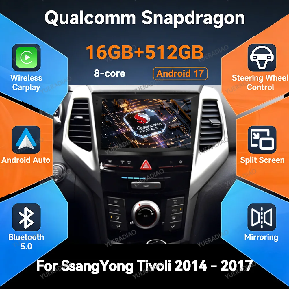 Android 17 Car Radio For SsangYong Tivolan Tivoli 2014 - 2017 Head Unit Mirror Link Bluetooth Car Radios Carplay Automotive BT