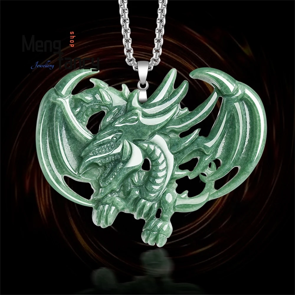 

Yu-Gi-Oh Sky Dragon Трехмерный натуральный нефритовый зеленый кулон трапециевидной формы, нефритовый кулон ледяного типа в стиле аниме, сувенир