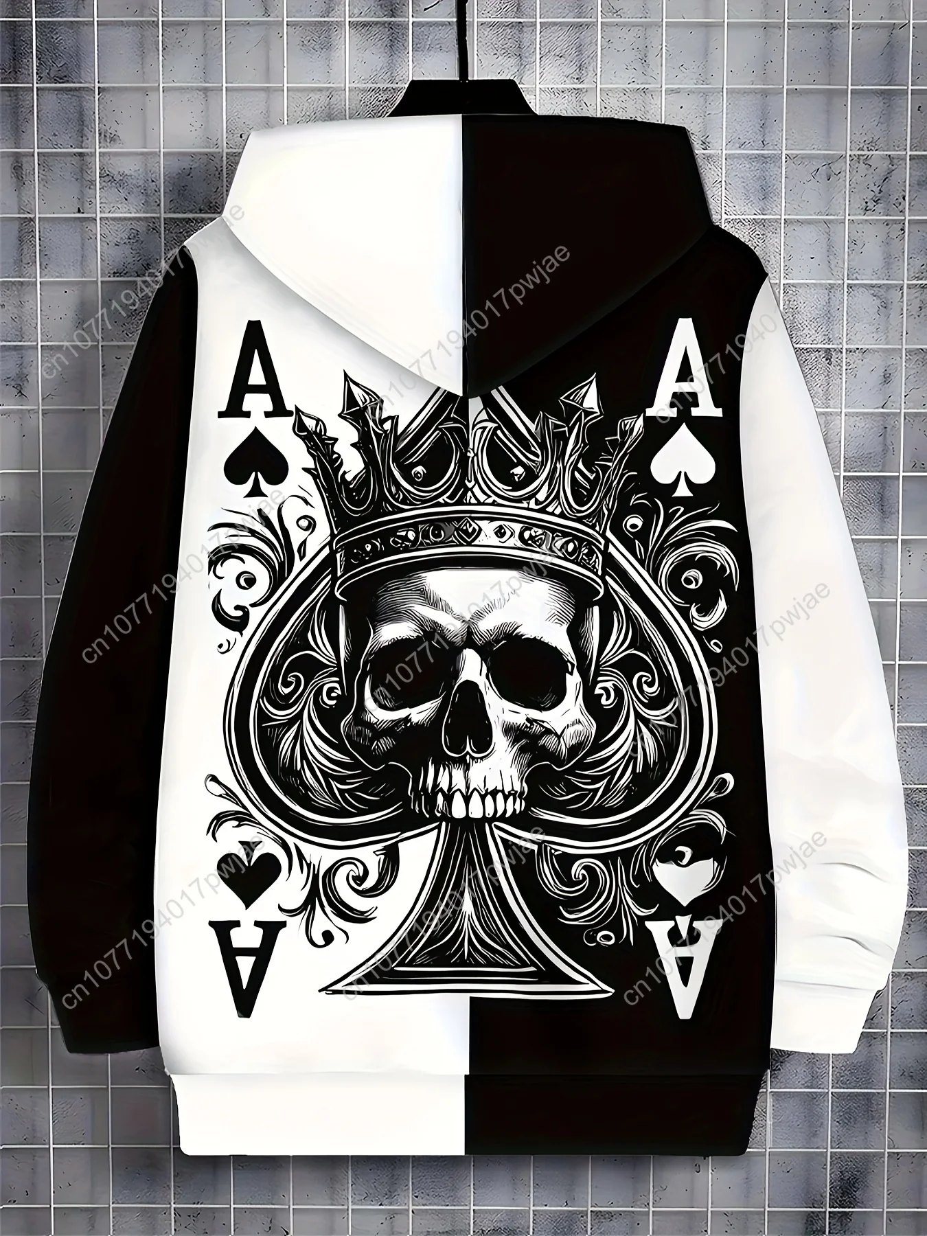 [Готическая толстовка] Высококачественная толстовка унисекс с готическим принтом черепа и пика |   Куртка на молнии с длинным рукавом и капюшоном на шнурке, F