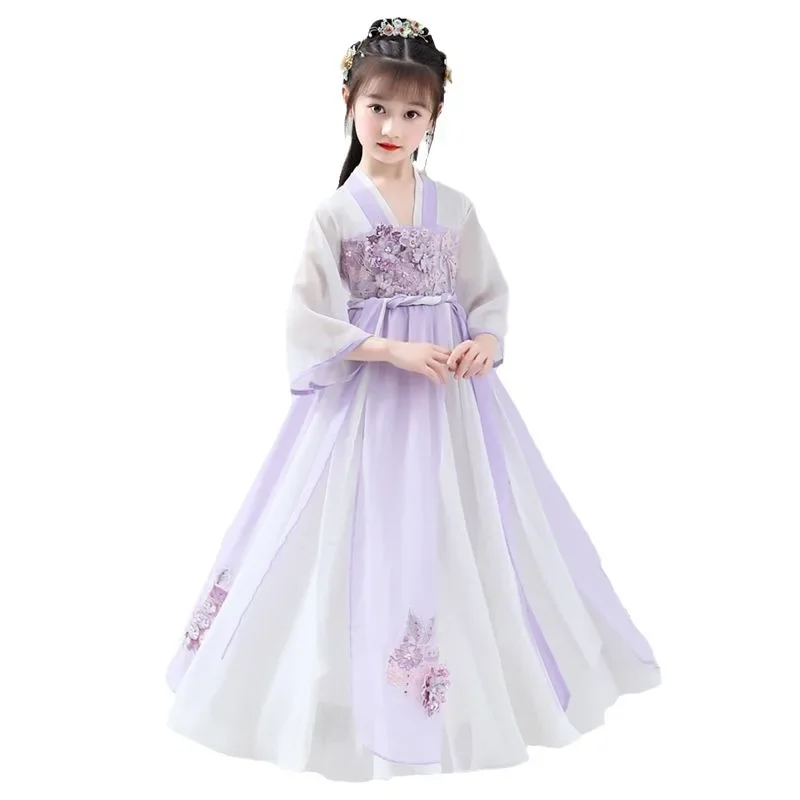 Hanfu girls improve ancient costumes, new super fairy dresses, children's Chinese style Tang costumes