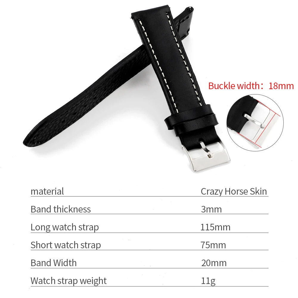 Retro Crazy Horse Leather Oil Wax Watch Straps Quick Release 16mm 17mm 18mm 19mm 20mm 21mm 22mm 23mm 24mm Universal Wrist Band