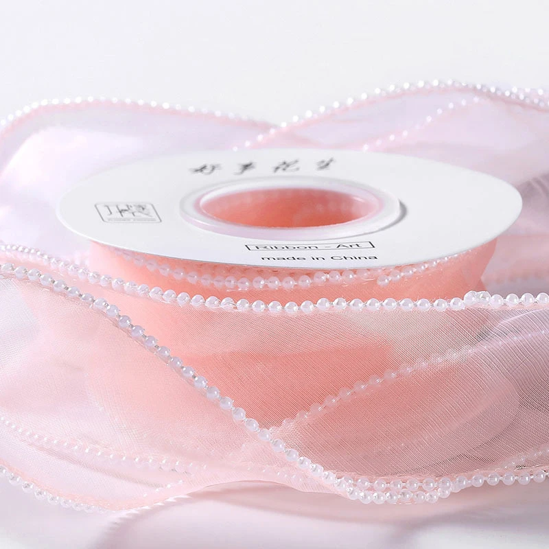 5 Yards 40mm Width Pearl Edge Organza Ribbon Clothing Decorative Fabric DIY Lace Bow Material Flower Gift Packaging Supplies