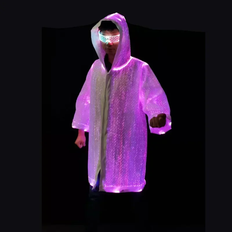 

LED Optical Fiber Light Up Jacket Hoodie Luminous Long Coat Nightclub DJ Party Rave Outfit Circus Stage Show Dance Wear New