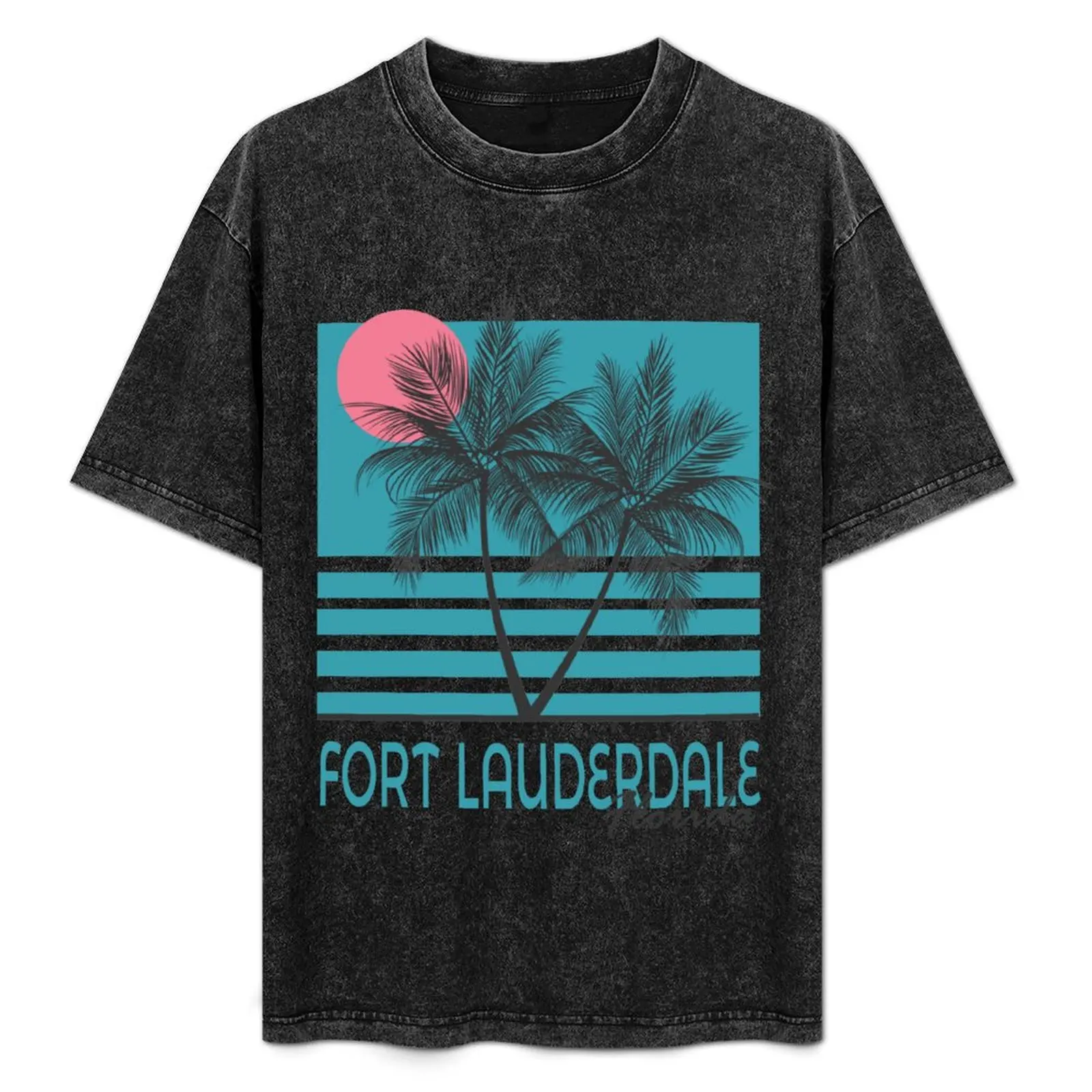 

Fort Lauderdale Florida Souvenirs FL Vintage Palm Trees T-Shirt Urban Style Casual Short Sleeve Top