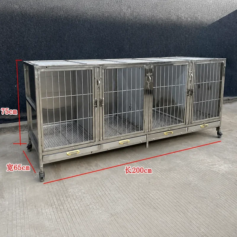 304 Stainless Steel 4 Tier Pet Dog Cage Large Animal Foster Kennel Solid Metal Wire Enclosure