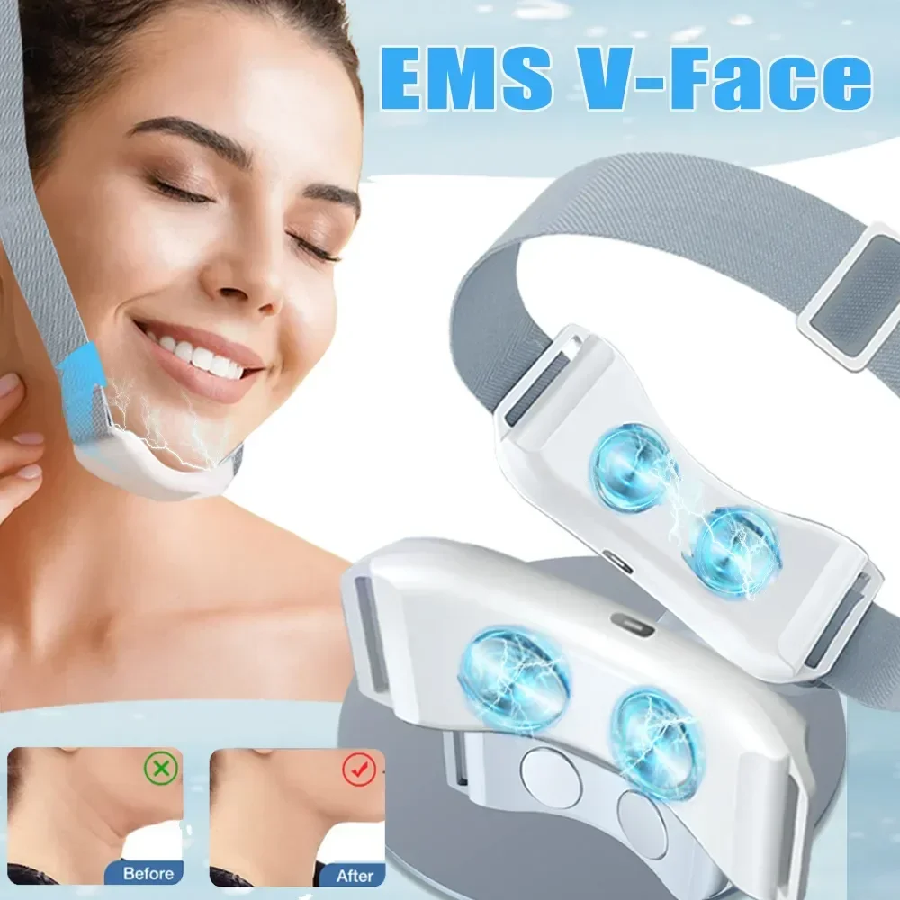 EMS Dubbele Kin V-vorm Lifter Riem Facial Lifting Massager Gezicht Afslanken Trillingen Face Lift Heet Kompres Verminder Dubbele Kin