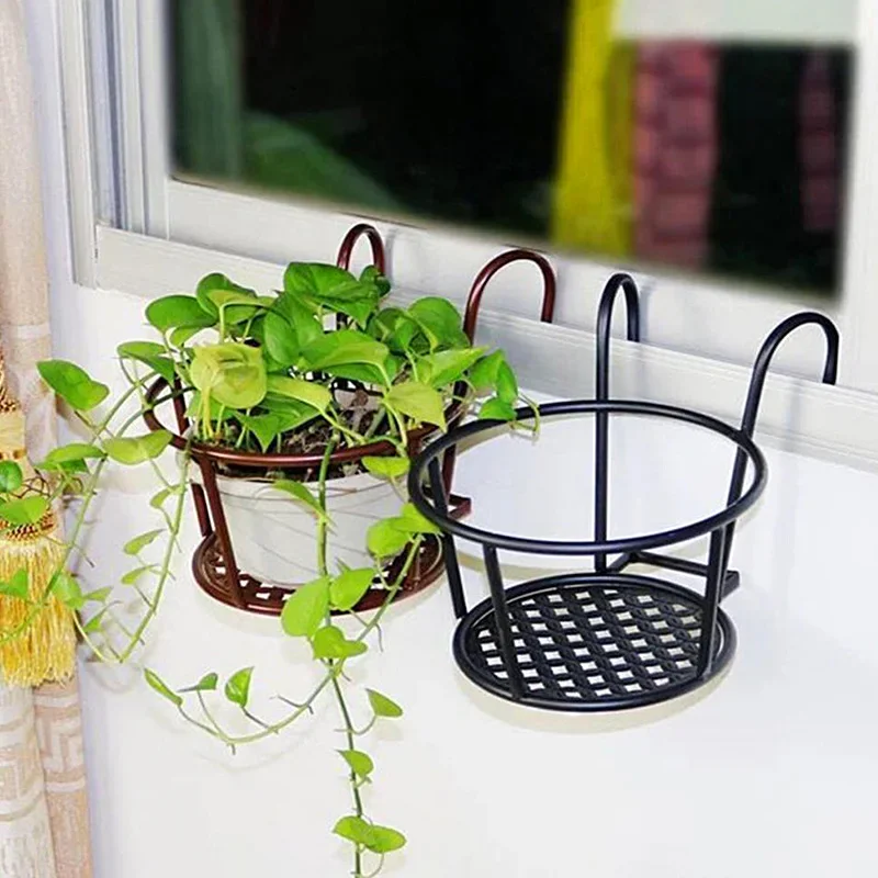 Outdoor Hanging Basket Plant Iron Racks Fence Balcony Round Flower Pot Decor Plant Pots Hanging Planter