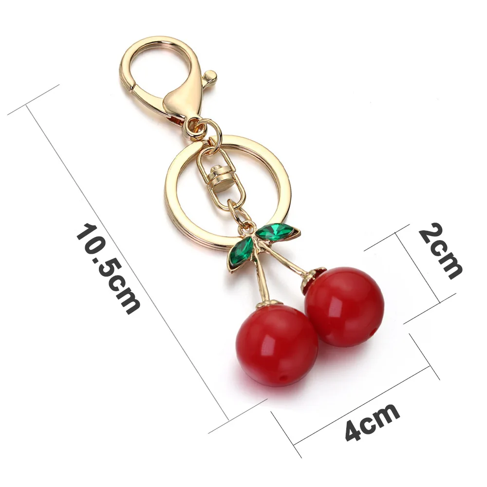 Red Cherry Keychain Keyring Crystal Rhinestone Cute Fruit Female Bag Pendant Accessories Key Chain Ring Holder Jewelry K401