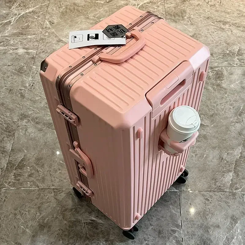 Travel Luggage Aluminum Frame Large Capacity Suitcase Pull Rod Case with Cup Holder Travel Case Combination Box 24/26/28/30/32