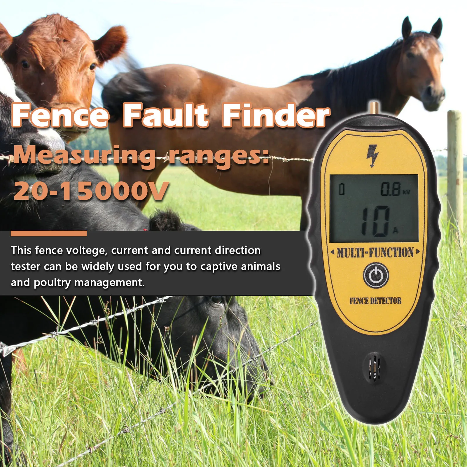 200-15000V Ranch Fence Digital LCD Display Voltege Current Current Direction Tester Farm Electronic Fence Fault Finder Voltmeter