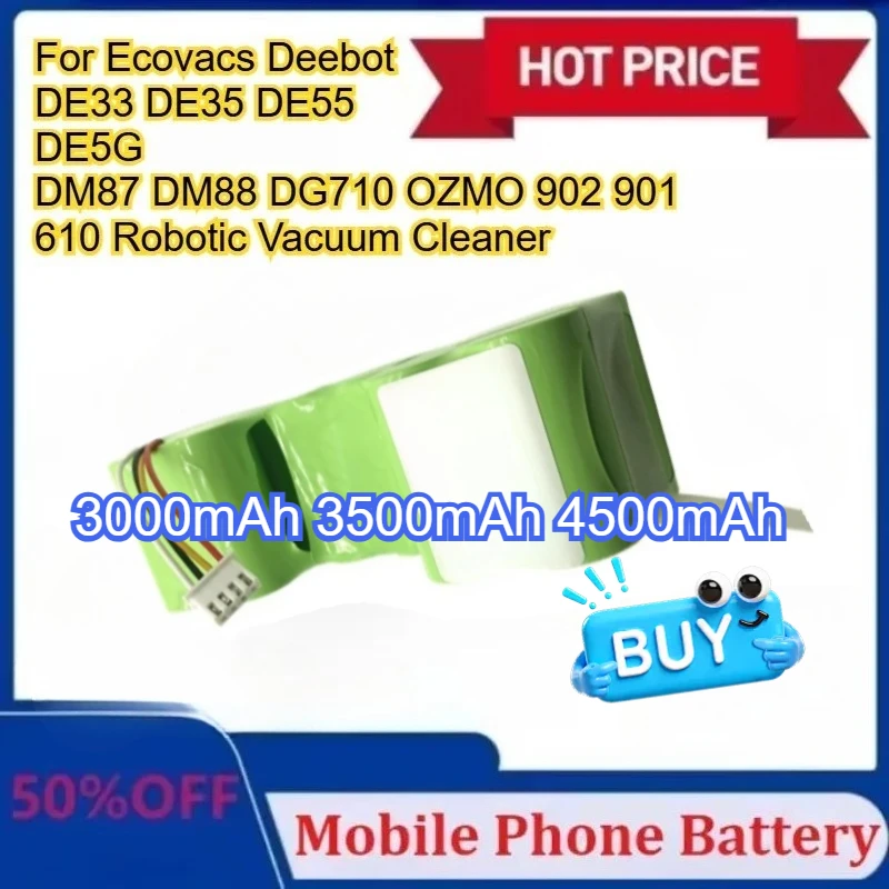 

Upgraded 4500mAh Ni-MH Battery for Ecovacs Deebot DE55 DE5G DE33 DE35 DM87 DM88 DG710 OZMO 902 901 610 Robotic Vacuum Cleaner