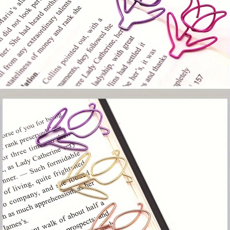 40 قطعة مشبك ورق توليب زهرة إبداعية كرتونية لطيفة قرطاسية مشبك ورق على شكل مكتب مشبك ورق معدني #5