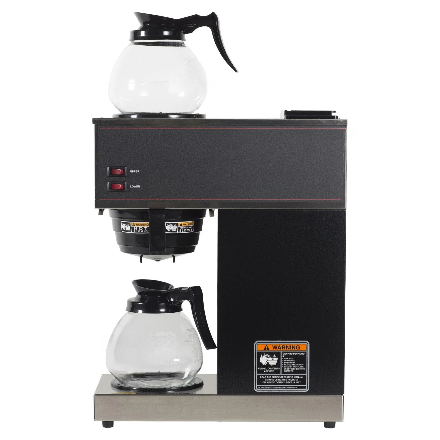 Cervejaria de café comercial com aquecedores superiores e inferiores, preto, 2 decantadores de vidro, Pourover, VPR-2GD, 12 Cup, 330015