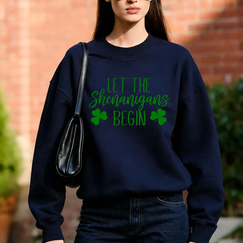Deixe os shenanigans começam moletom St Patricks Day Party Sweater Engraçado St Paddys Manga Longa St Pattys Tops de cerveja verde irlandesa