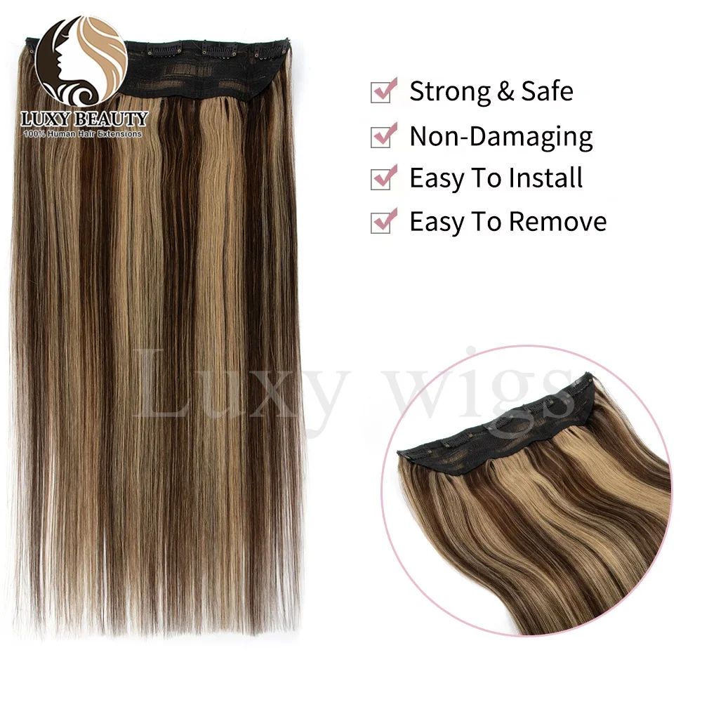 Balayge Brown Clip In One Piece Human Hair Extensions Human Hair Blonde Weft Clip In Natural Silk Straight Hairpiece For Women