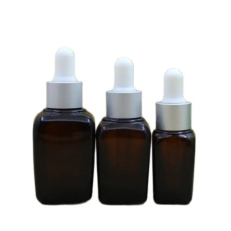 

10ml 20ml 30ml Amber Square Dropper Bottle Glass Serum Dropper Pipette Bottle Matte Silver Empty Essential Oil Bottles 20pcs