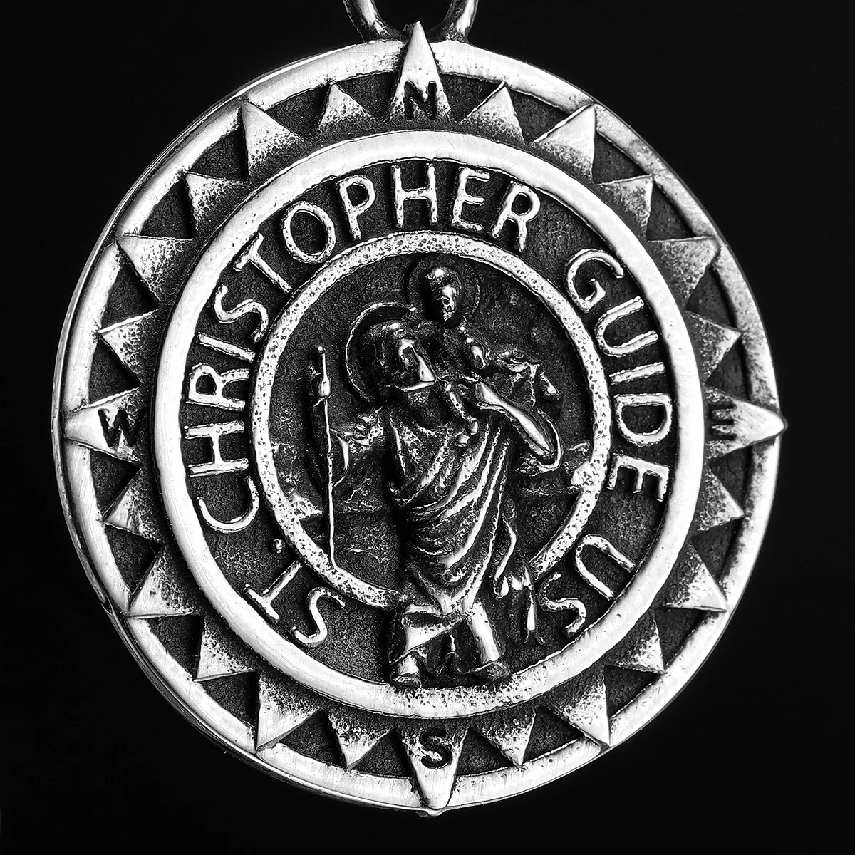 St Christopher Pendant Stainless Steel Necklace Compass Amulet Men Chain Rock Punk Party for Rider Male Jewelry Gift Wholesale view 2