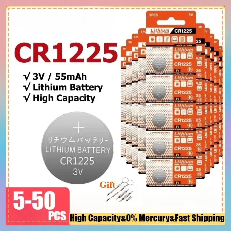5-50 шт. CR1225 объемная литиевая батарея 3 В, совместимая с DL1225 BR1225 KL1225 L1225 ECR1225 KCR1225 для калькулятора, часов, ключа от машины