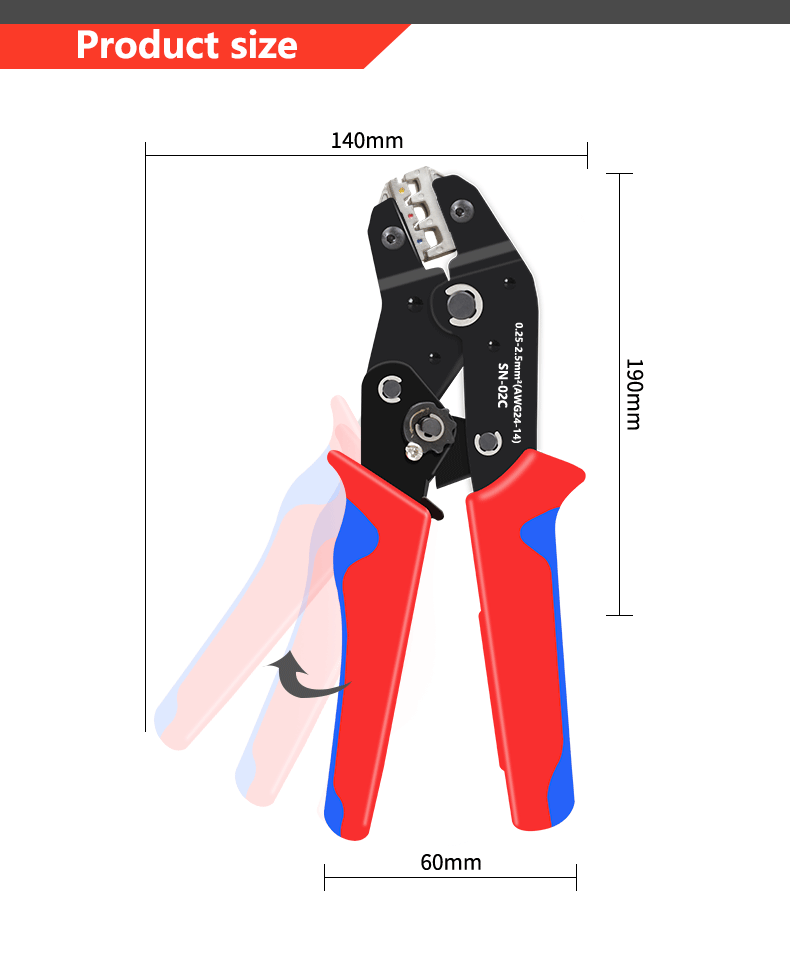 Handcrimpzange 0,25–2,5 mm2, verstellbare Ratchat-Crimpzange, 280-teiliges Kabelschuhe-Sortiment-Set, isoliertes Draht-Crimp-Set SN-02C – Detail 3