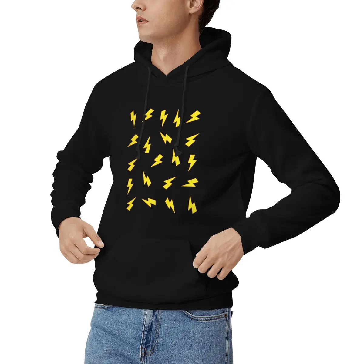 Yellow Lightning Bolts On Red Thunder Bolt Pattern Hoodies Men Women Pullover Sweatshirts Fashion Long Sleeve Streetwear Winter