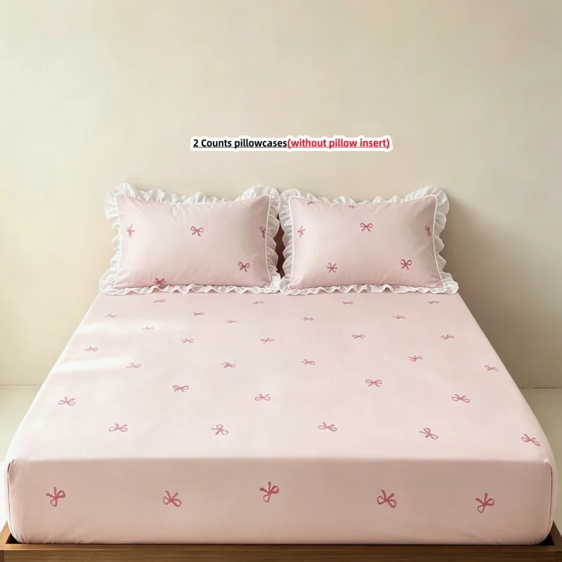 3Pcs Fitted Bed Sheet With Elastic Band Anti-slip Adjustable Mattress Cover ruffles Pillowcase without pillow core