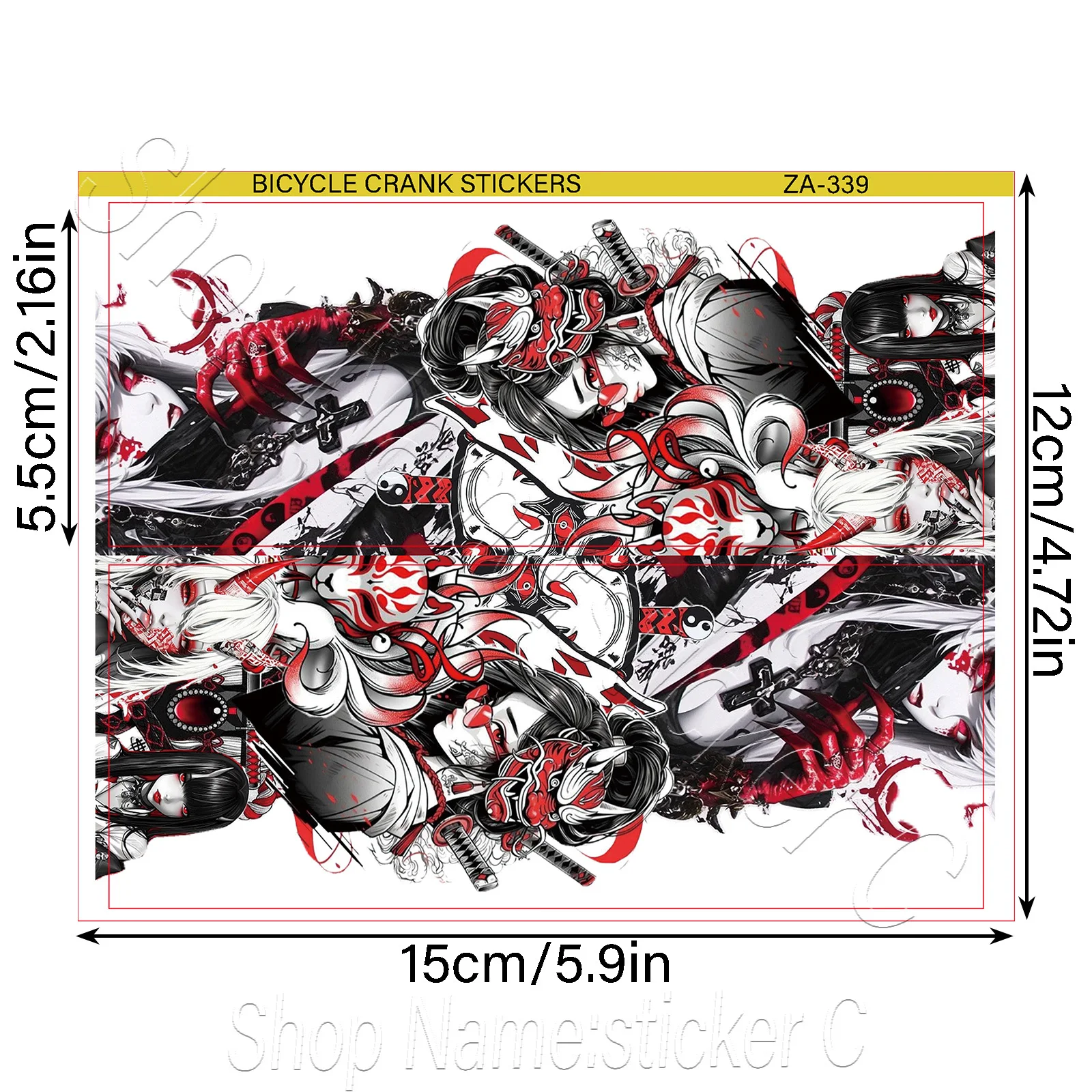 1Pair 2D Flat Anime Demon Crank Arm Vinyl Sticker, Waterproof Decal for Bike Crankset Decor, Holiday Gift