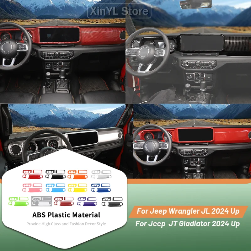 

ABS For Jeep Wrangler JL JT Gladiator 2024 Up Center Console Dashboard Cover Trim Instrument Panel Trim Kit