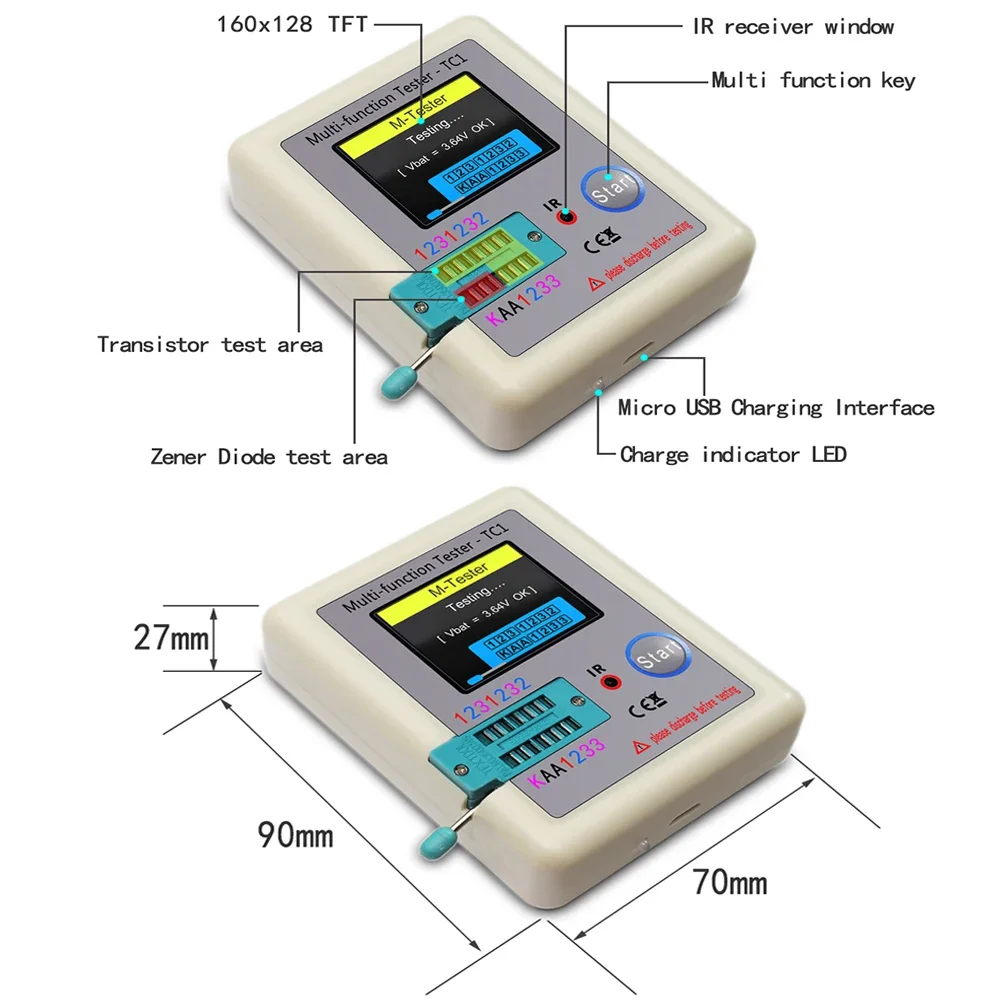 LCR-TC1 LCR-T7 Transistor Tester Multimeter Colorful Display TFT For Diode Triode MOS/PNP/NPN Capacitor Resistor Transistor