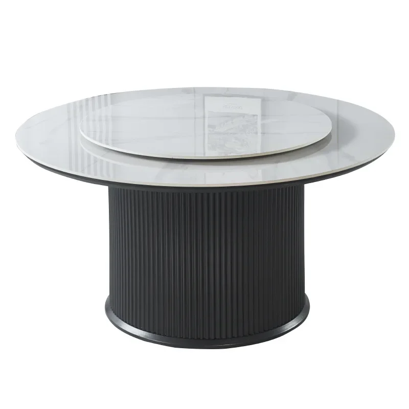 Hotel electric dining table turntable rock slab large round table hotel box restaurant light luxury 20 people banquet